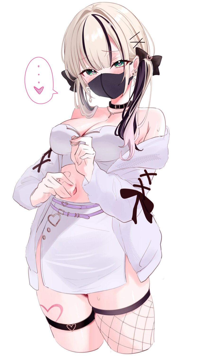 1girl, absurdres, belt, belt_collar, black_bow, black_choker, black_hair, blonde_hair