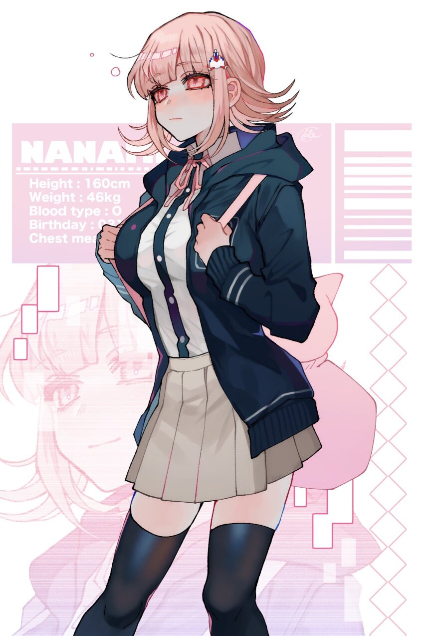 1girl, blush, breasts, brown_hair, cella8up, collared_shirt, danganronpa_(series), danganronpa_2:_goodbye_despair