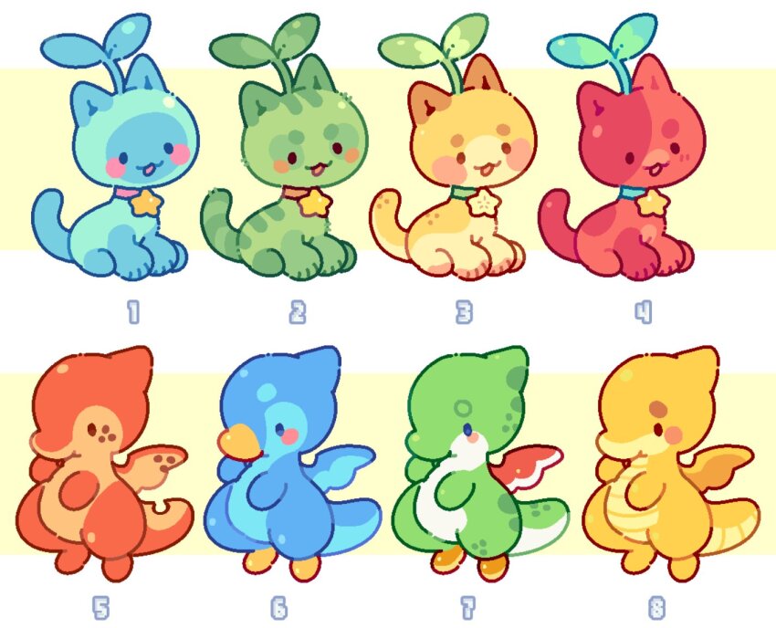 aisha_(neopets), animal_focus, border, chibi, chibi_only, collar, commentary, creature, creature_focus, dragon, english_commentary, full_body, jaltoid, leaf, leaf_on_head, neopet_(creature), neopets, no_humans, shoyru, sitting, tail, variations, white_border, wings