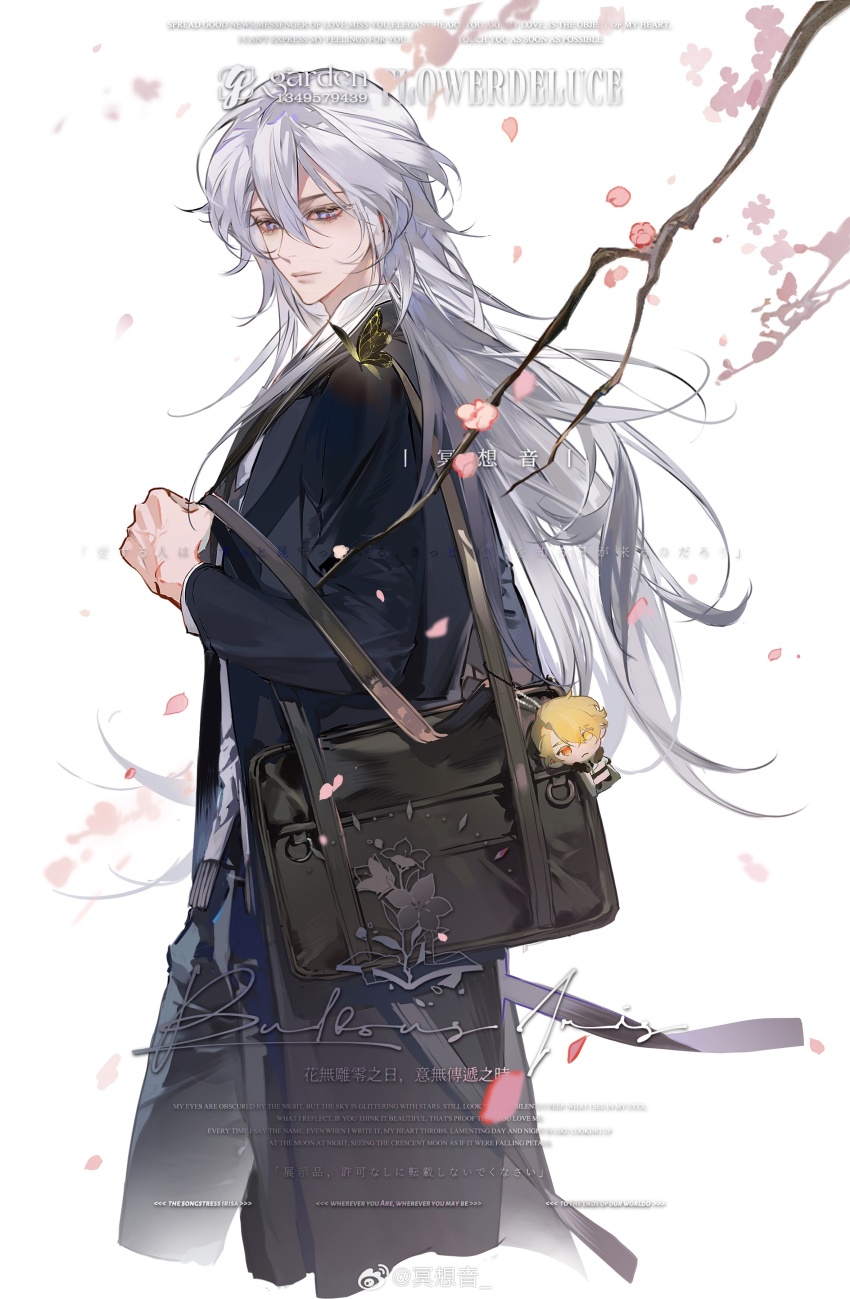 1boy, absurdres, anouchka_cash, bag, becoming_a_god_in_the_zerg_world_by_livestreaming_bl_novels, black_bag, bug, butterfly