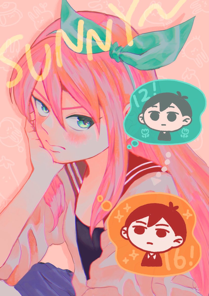 1girl, aubrey_(faraway)_(omori), aubrey_(omori), blue_eyes, blue_hairband, blush, closed_mouth, crop_top