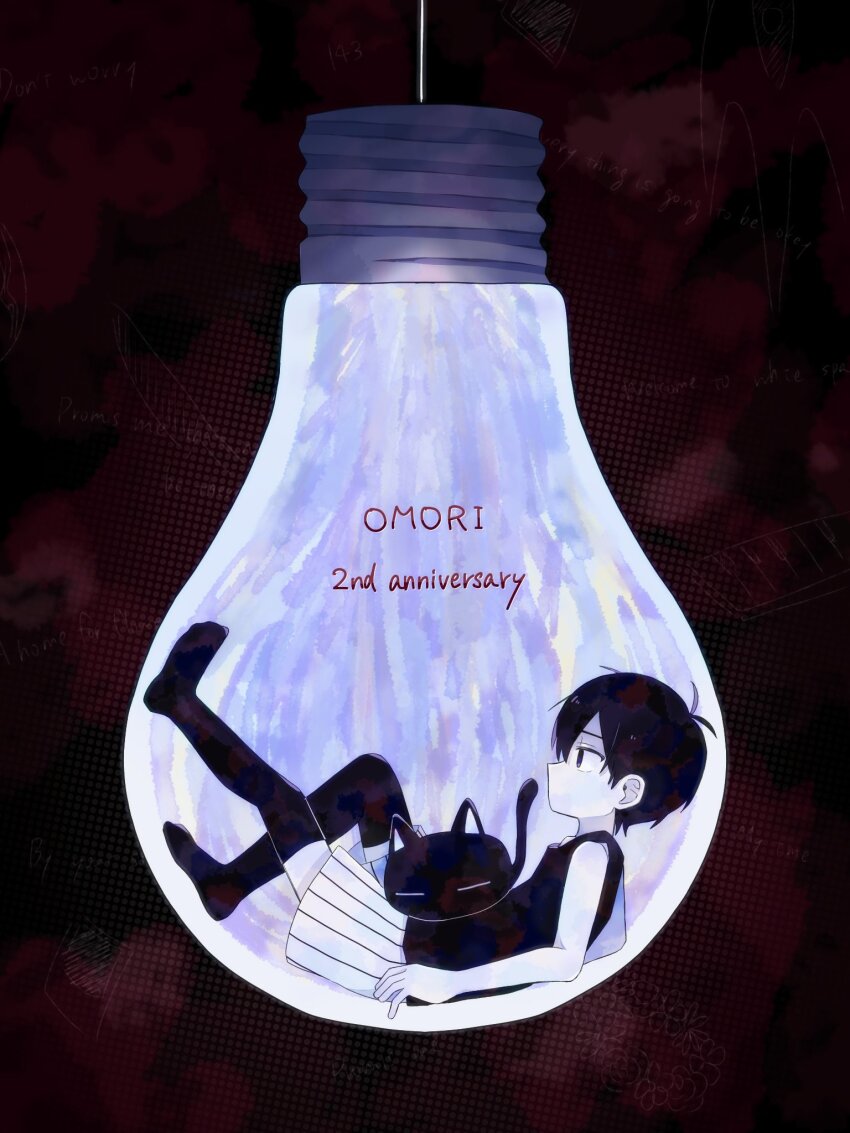 1boy, amane_(ama_yzk00), black_eyes, black_hair, black_thighhighs, cat, colored_skin, copyright_name