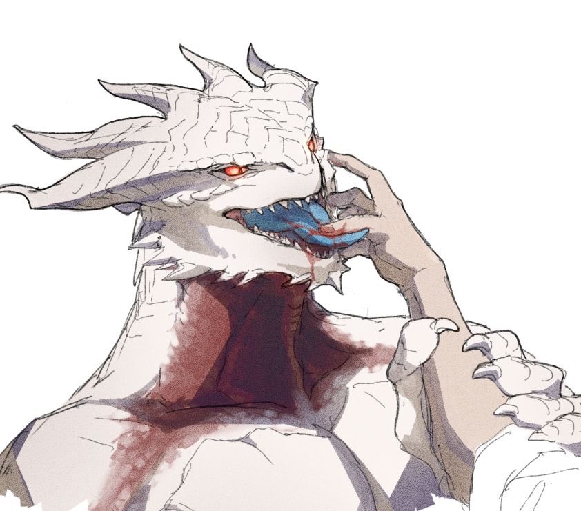 1boy, baldur's_gate, baldur's_gate_3, blue_tongue, claws, colored_skin, colored_tongue, dragon_boy