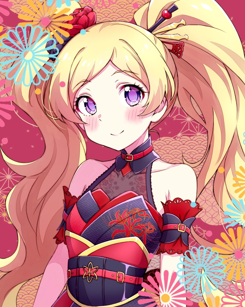 1girl, blonde_hair, blush, closed_mouth, clothing_cutout, collarbone, detached_sleeves, emily_stewart