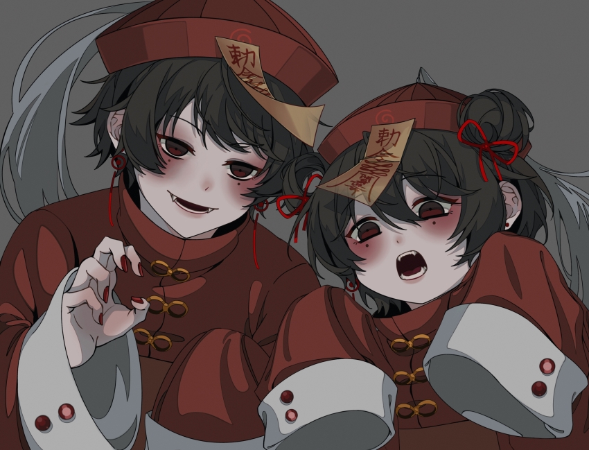 1boy, 1girl, absurdres, black_hair, chinese_commentary, commentary_request, dual_persona, earrings