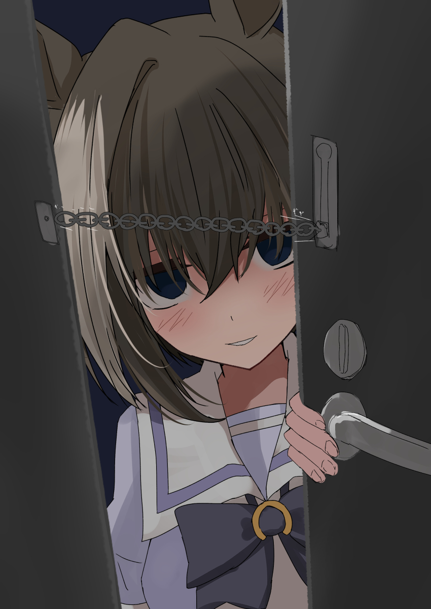 1girl, absurdres, animal_ears, blue_eyes, blush, bow, bowtie, breasts