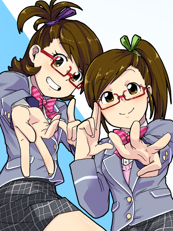 10s, bad_id, bad_pixiv_id, bespectacled, brown_eyes, brown_hair, futami_ami, futami_mami