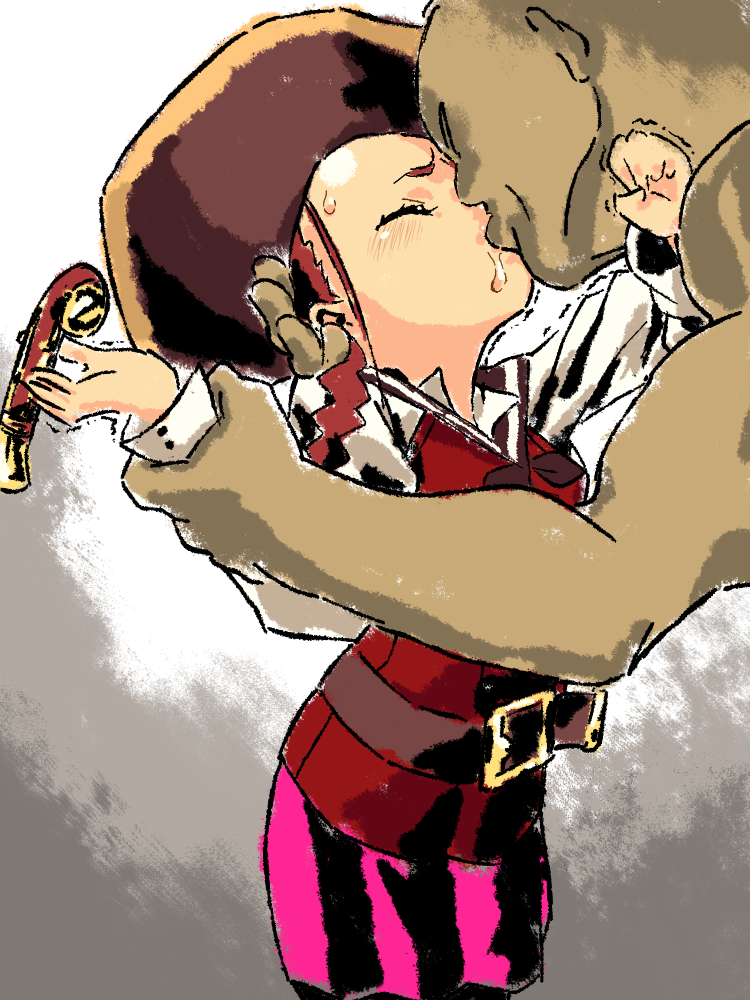 1boy, 1girl, antique_firearm, belt, braid, eisu_(eith), etrian_odyssey, firearm