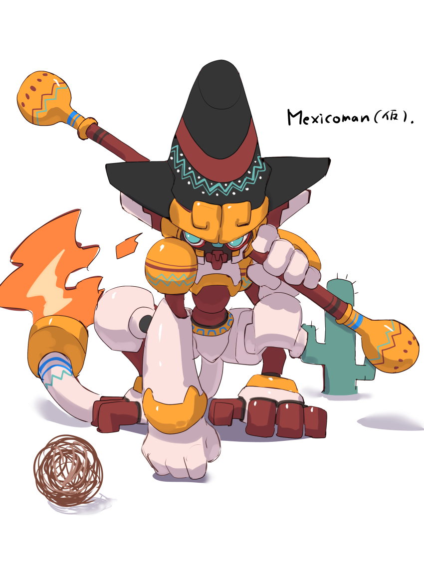 absurdres, black_hat, cactus, fiery_tail, fire, flame-tipped_tail, full_body, hanumachine_(mega_man)