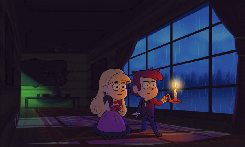 1girl, 2boys, alternate_costume, alternate_hairstyle, animated, animated_gif, aqua_outline, archibald_corduroy