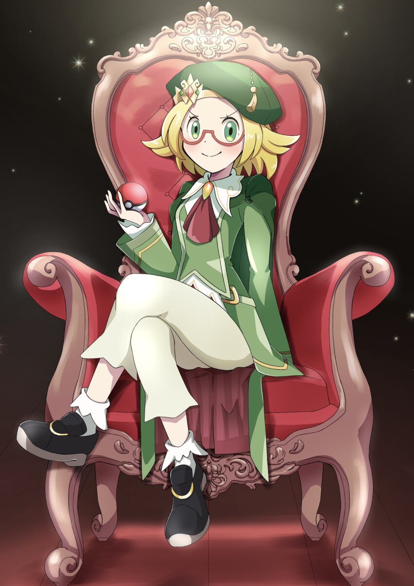 1girl, bianca_(champion)_(pokemon), bianca_(pokemon), black_footwear, commission, full_body, glasses, green_eyes