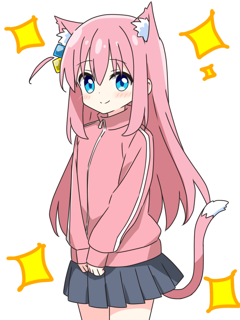 1girl, animal_ear_fluff, animal_ears, blue_eyes, blush, bocchi_the_rock!, cat_ears, cat_girl