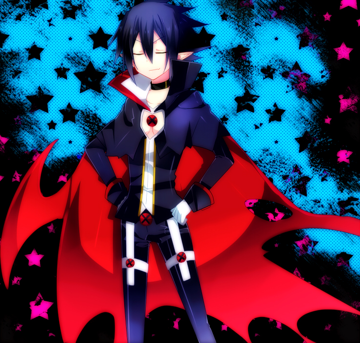 1boy, black_hair, cape, disgaea, closed_eyes, gloves, lotton, makai_senki_disgaea_4