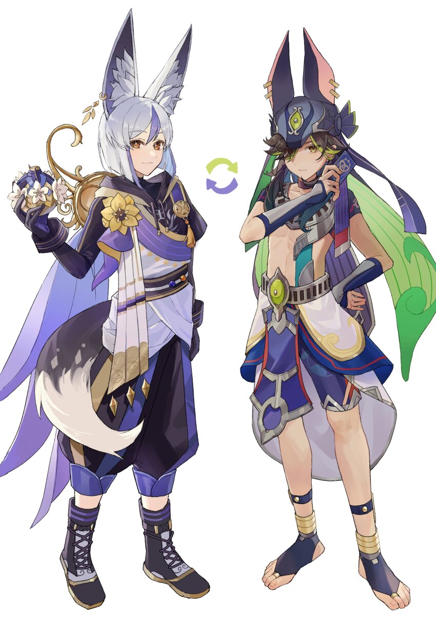 2boys, absurdres, alternate_eye_color, alternate_hair_color, alternate_skin_color, animal_ear_fluff, animal_ears, asagihisui