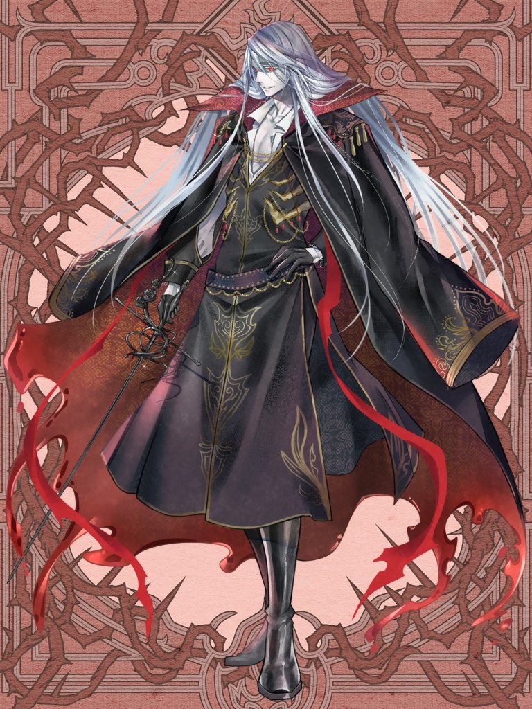 1boy, black_boots, black_coat, black_gloves, black_robe, black_sash, boots, brown_background