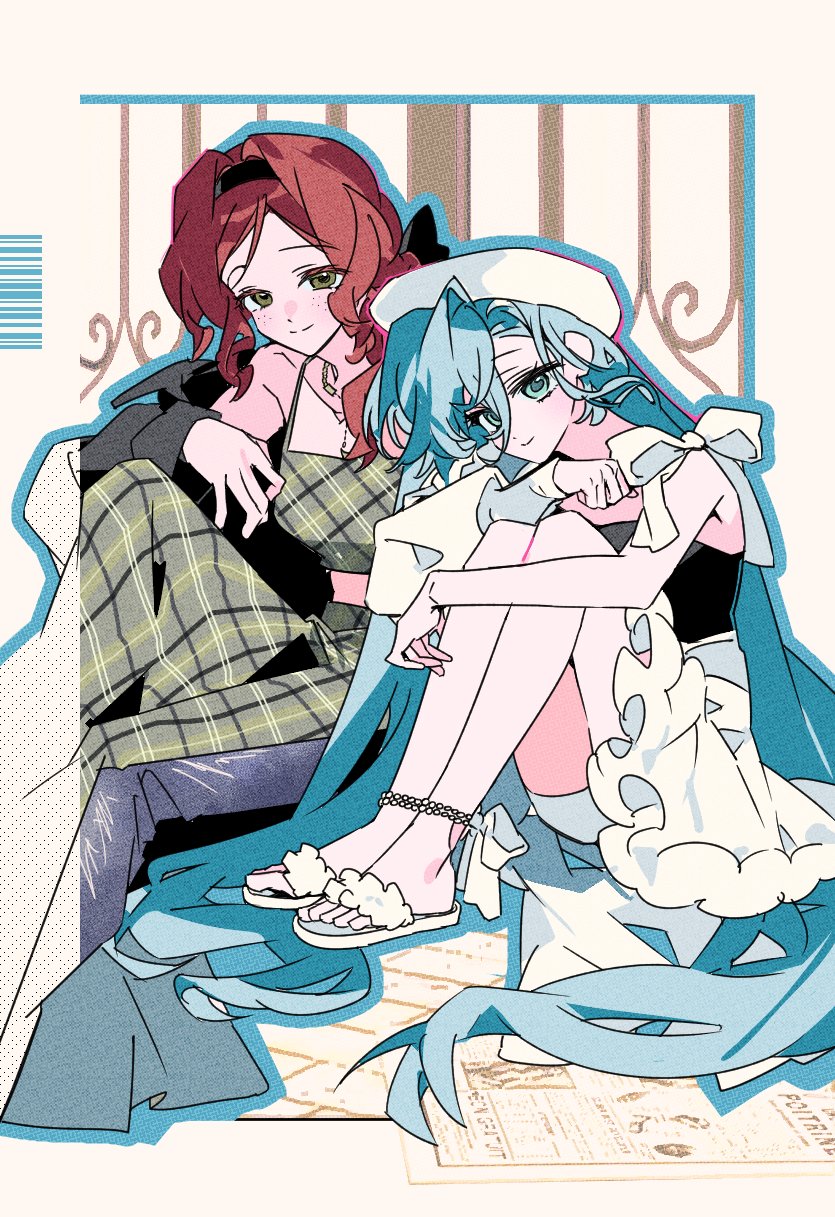 24heeju, 37_(reverse:1999), black_jacket, black_ribbon, black_shirt, blue_eyes, blue_hair, border