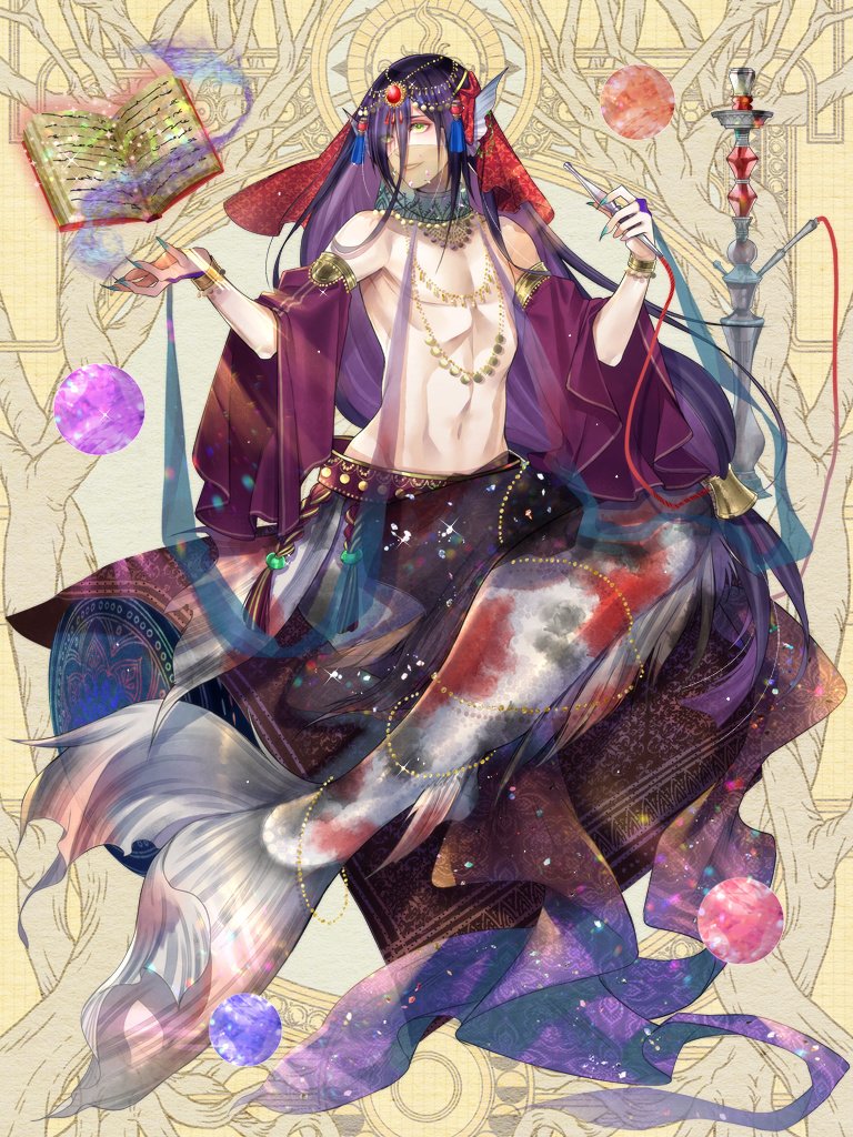 1boy, arabian_clothes, blue_nails, blue_shawl, book, bracelet, bracer, collar