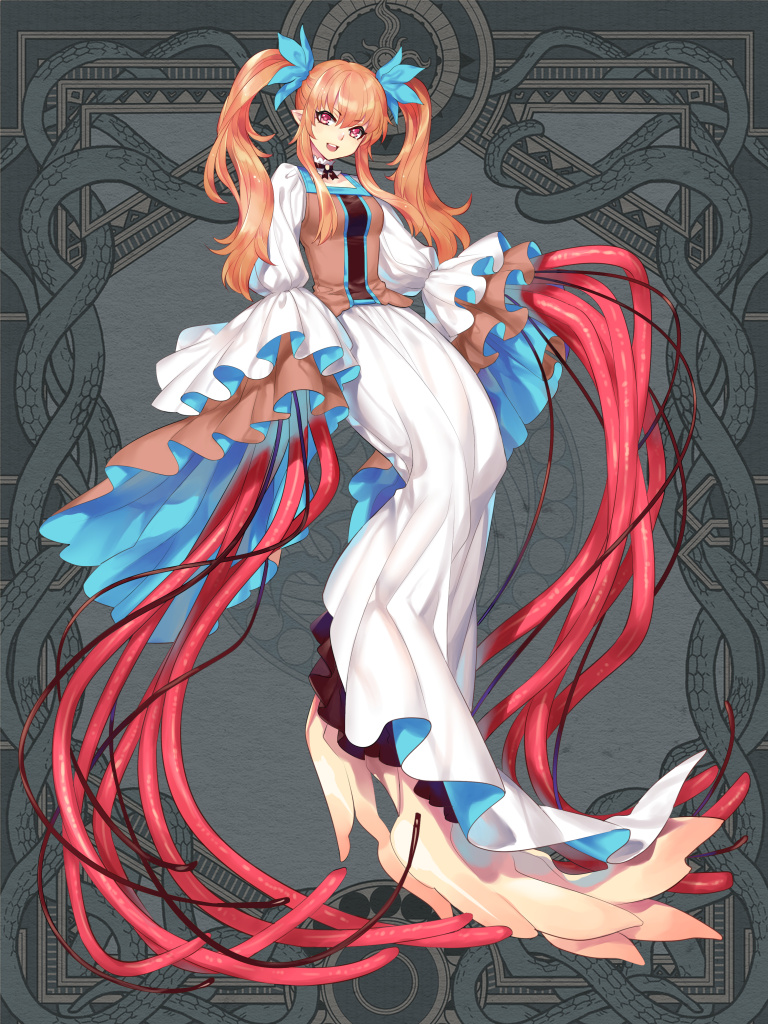 1girl, breasts, brown_vest, dairoku_ryouhei, dress, ena_(tommy_walker), full_body, grey_background