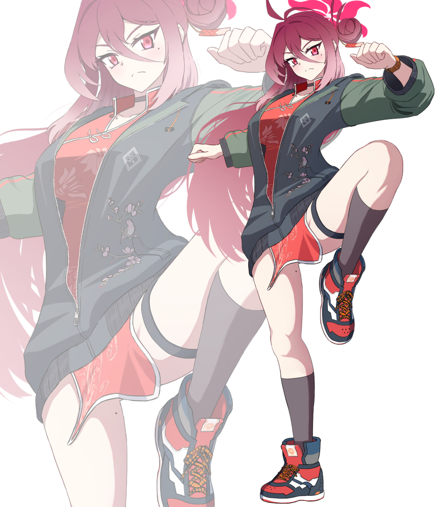 1girl, antenna_hair, belt, blue_archive, china_dress, chinese_clothes, collarbone, dress