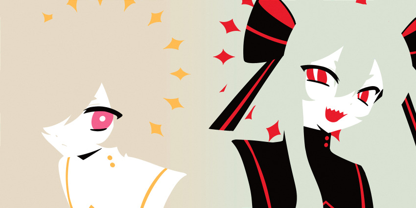 1boy, 1girl, black_ribbon, blending, bright_pupils, brother_and_sister, brown_background, brown_hair