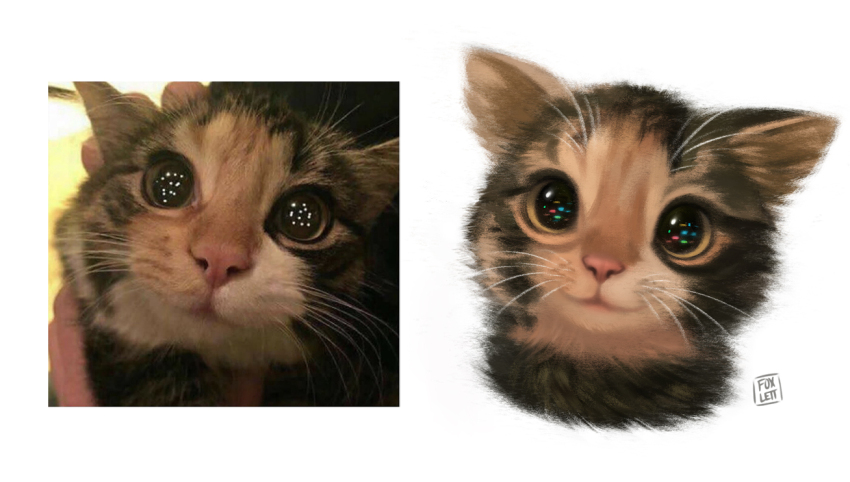 :3, animal, animal_focus, art_study, cat, commentary, cropped_head, english_commentary, foxlett, looking_at_viewer, no_humans, original, photo-referenced, photo_(medium), photo_inset, pleading_eyes, realistic, reference_inset, signature, simple_background, sparkling_eyes, tortoiseshell_cat, whiskers, white_background