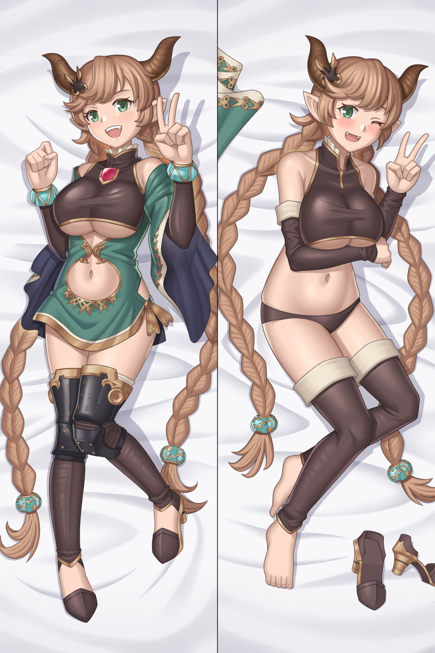 1girl, blonde_hair, braid, breasts, carmelina_(granblue_fantasy), dakimakura_(medium), draph, dress
