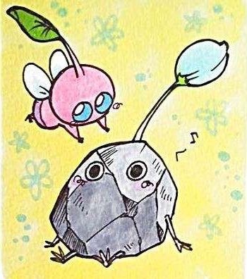 akira_(8877ice), black_skin, blue_eyes, blush_stickers, bud, colored_skin, creature, creature_focus