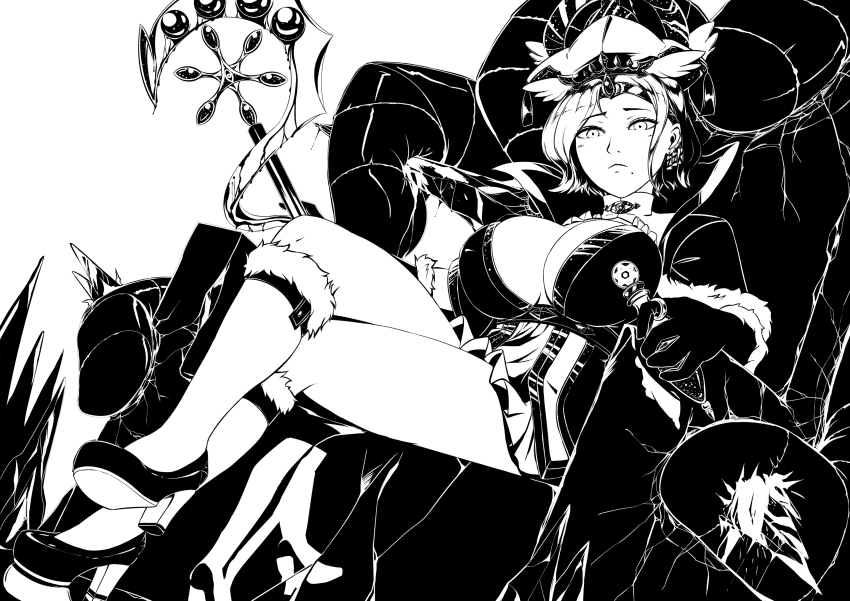 1girl, absurdres, arch_mage_(ragnarok_online), boots, breasts, brooch, capelet, chinese_commentary