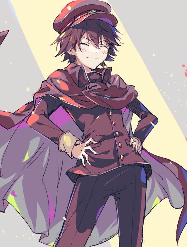 1boy, black_hair, black_jacket, black_pants, blush, bungou_stray_dogs, buttons, cape