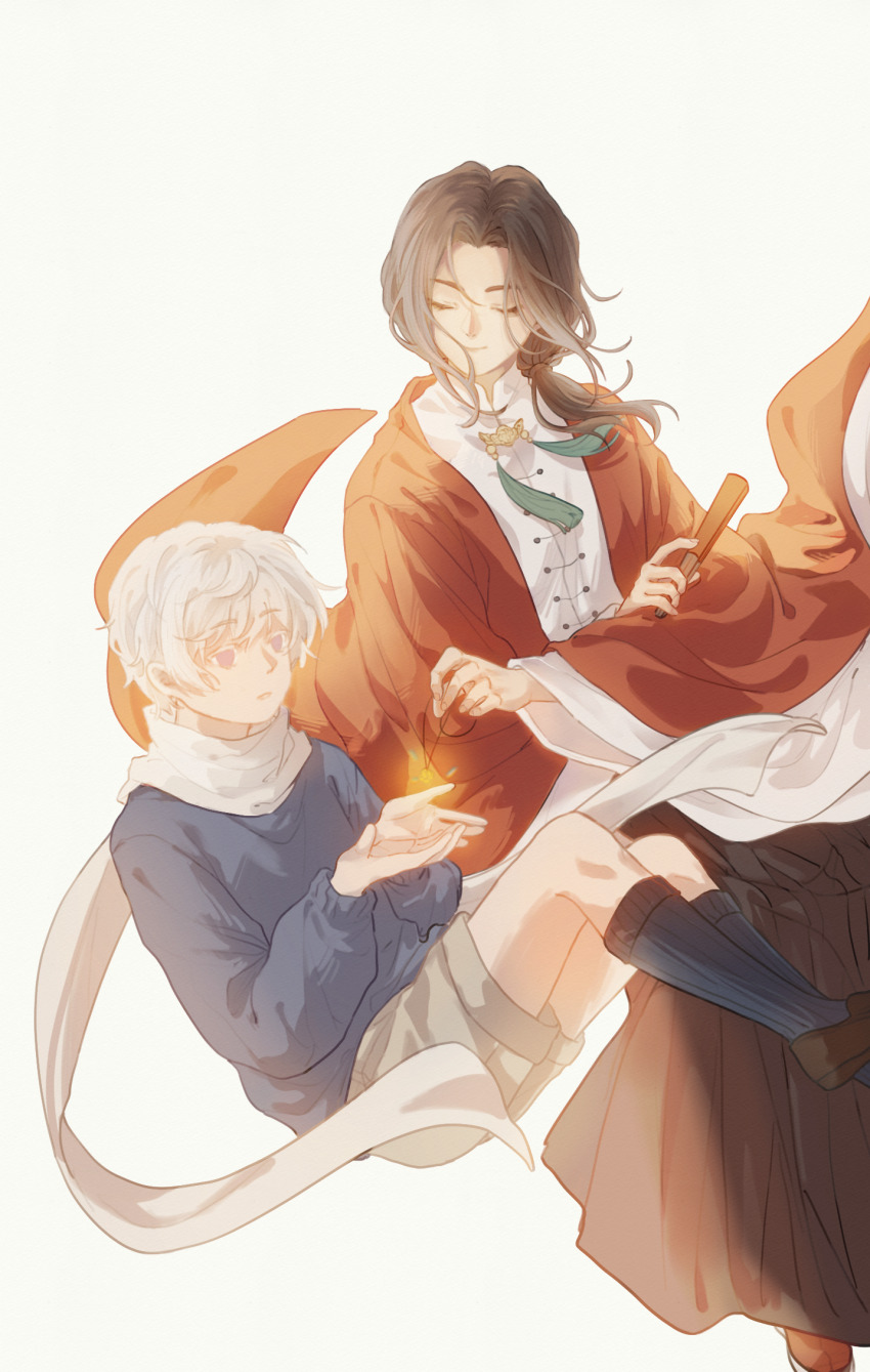 2boys, age_difference, aged_down, axis_powers_hetalia, black_hair, black_robe, blue_socks, blue_sweater