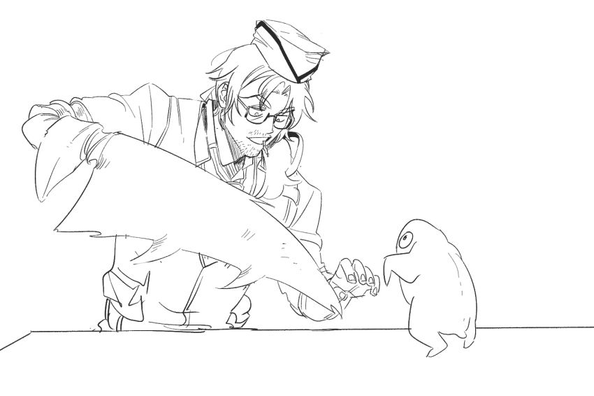 1boy, arthropod_limbs, bandeusi!_madinneun_yorireul_haenaegetsseumnida_(meme), bongy_(project_moon), chicken_(food), clear_cut_7, clenched_teeth, collared_shirt