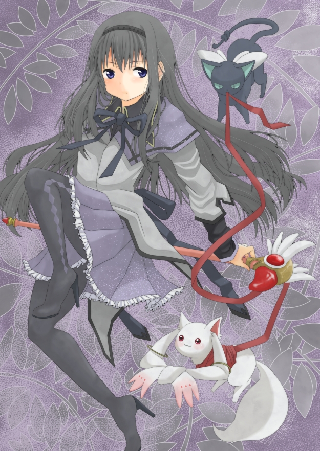 10s, 1990s_(style), 1girl, akemi_homura, akemi_homura_(magical_girl), bad_id, bad_pixiv_id, black_hair