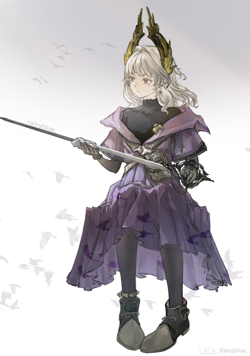 1girl, absurdres, arknights, artist_name, black_pantyhose, black_shirt, cleaning_sword, cross