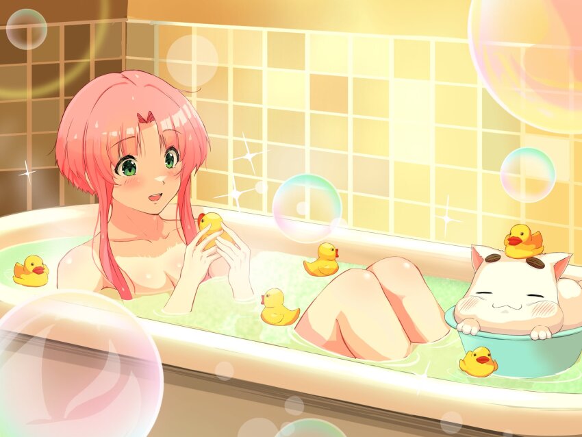 1girl, andanden, aria_(manga), bath, bathing, bathtub, blush, breasts