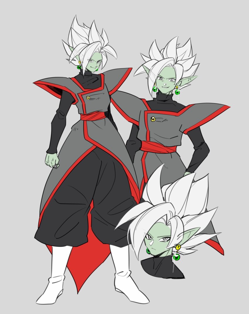 1boy, black_bodysuit, black_pants, bodysuit, boots, colored_skin, dragon_ball, dragon_ball_super