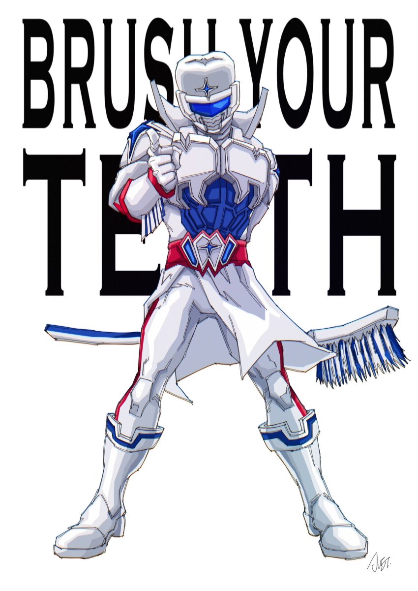 1boy, armor, belt, bodysuit, boots, dentman, full_body, gloves