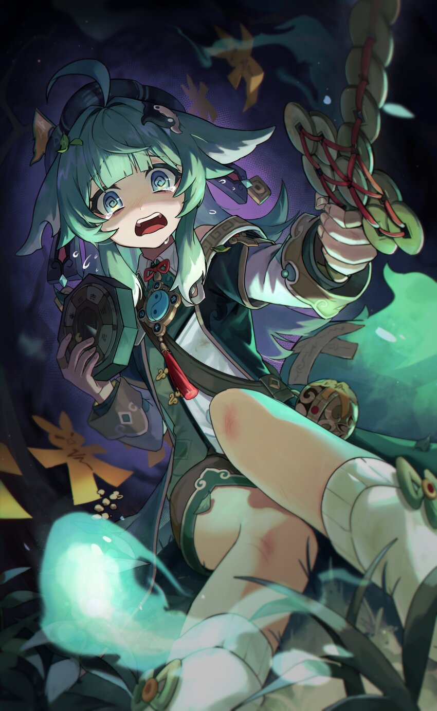 1girl, @_@, absurdres, ahoge, bagua, bandaid, bandaid_on_hand, black_hat