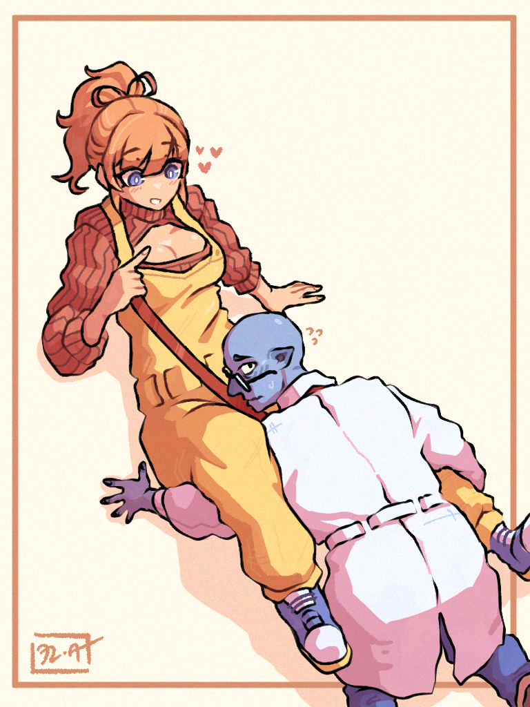 1girl, artagoneztic, bald, between_legs, blue_eyes, blue_skin, blush, breasts