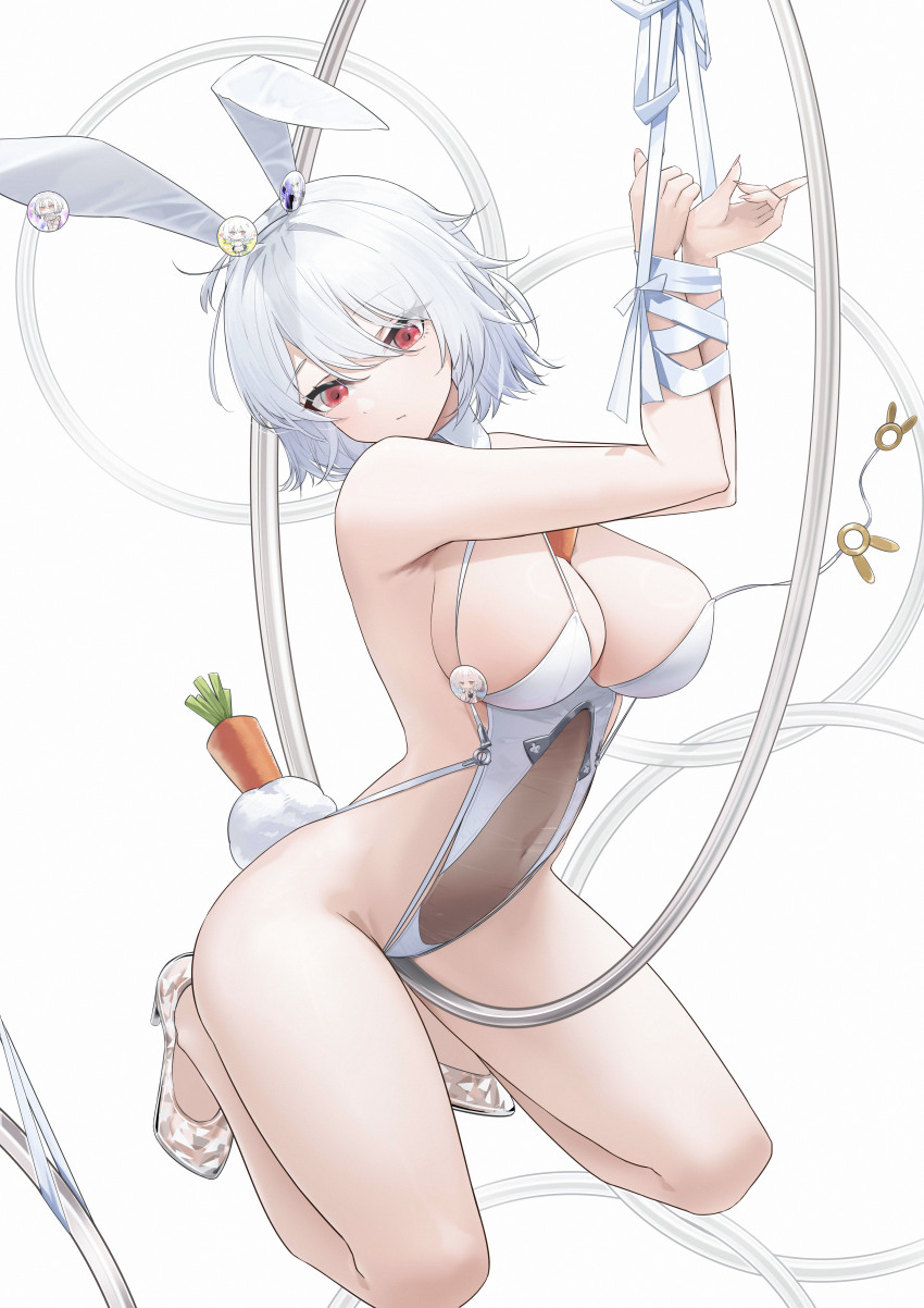1girl, absurdres, aerial_hoop, azur_lane, bound, bound_wrists, breasts, carrot