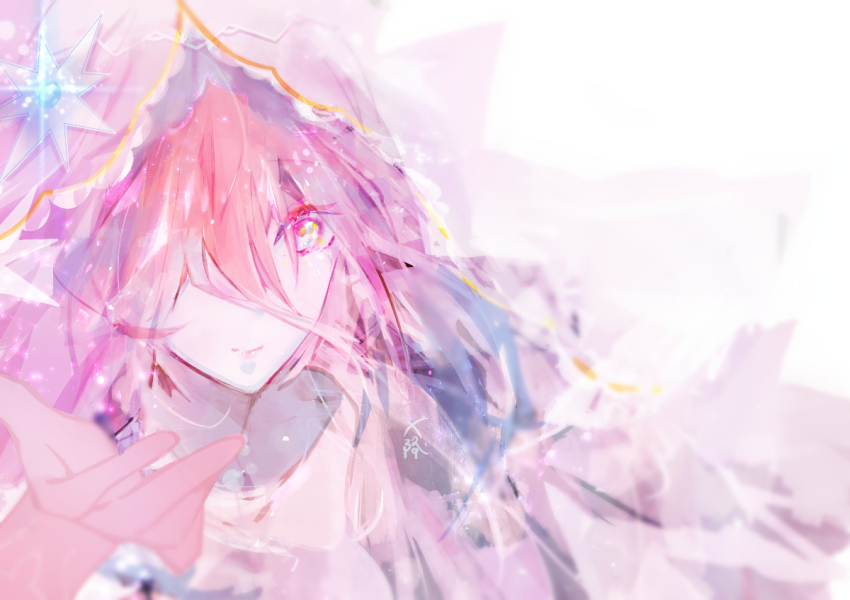 1girl, breasts, bridal_veil, covered_eyes, heaven_burns_red, kusarukusa, large_breasts, long_hair