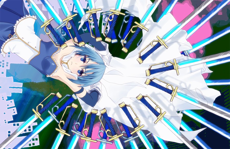 10s, 1girl, armpits, arms_up, bad_id, bad_pixiv_id, blue_eyes, blue_hair