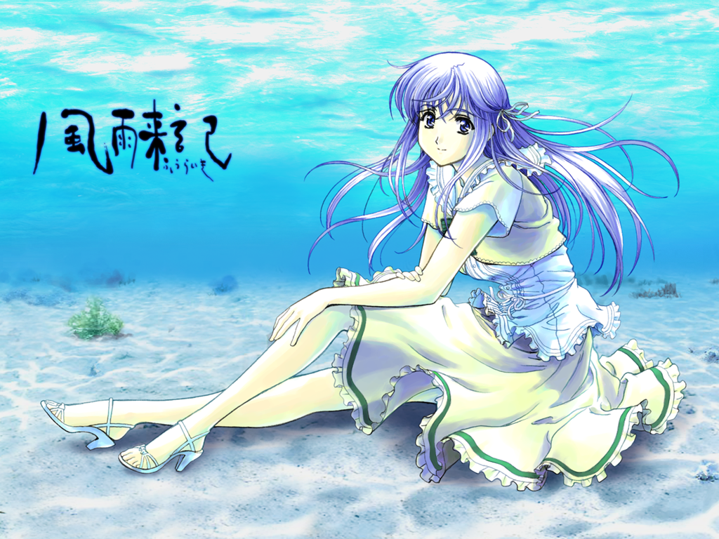 1girl, 2000s_(style), aqua_sandals, artist_request, blue_eyes, blue_hair, bow, breasts