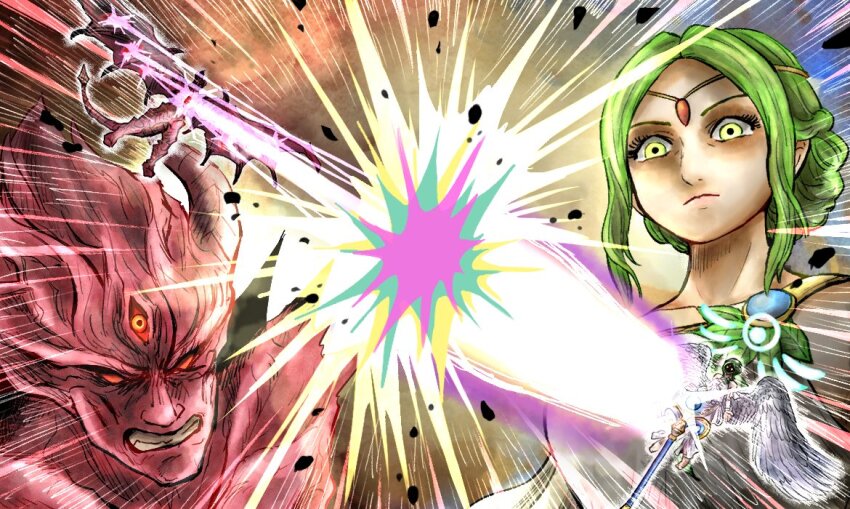 1boy, 1girl, angel_(tekken), angel_(tekken)_(cosplay), battle, circlet, cosplay, demon_horns