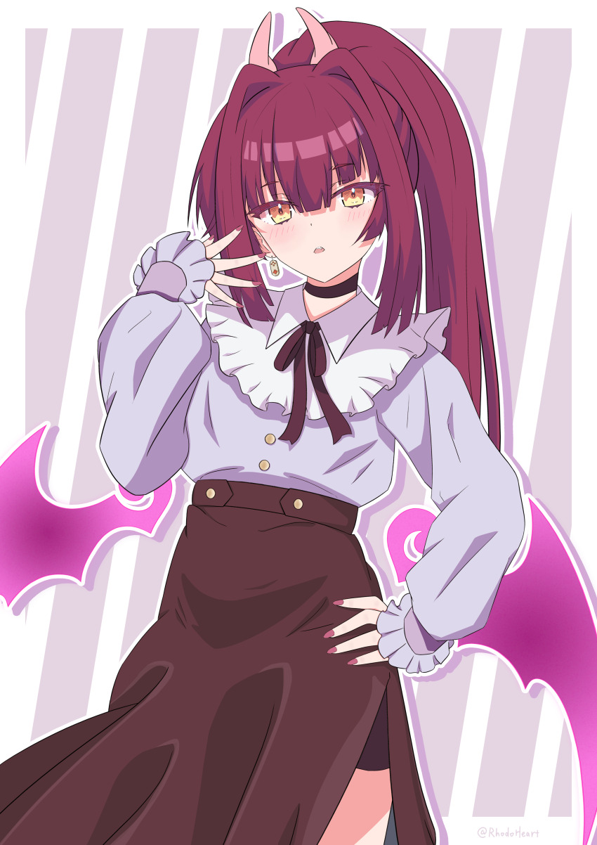 1girl, :o, absurdres, artist_name, black_choker, black_ribbon, black_skirt, blush