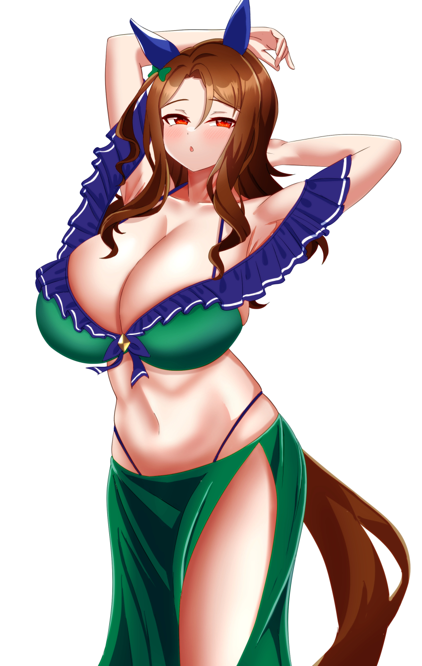1girl, absurdres, ael, animal_ears, breasts, cleavage, ear_covers, highres
