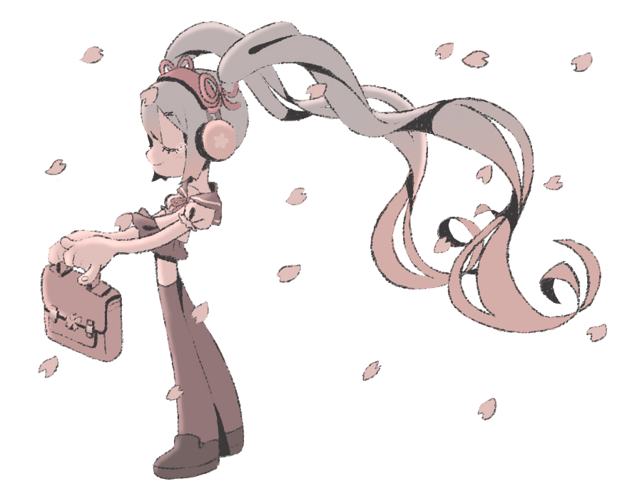 1girl, bag, black_footwear, black_sailor_collar, black_skirt, black_thighhighs, blush, cartoonized