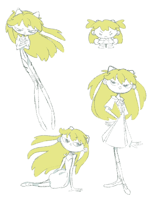 1girl, :<, blonde_hair, cartoonized, chibi, chibi_inset, closed_eyes, dress