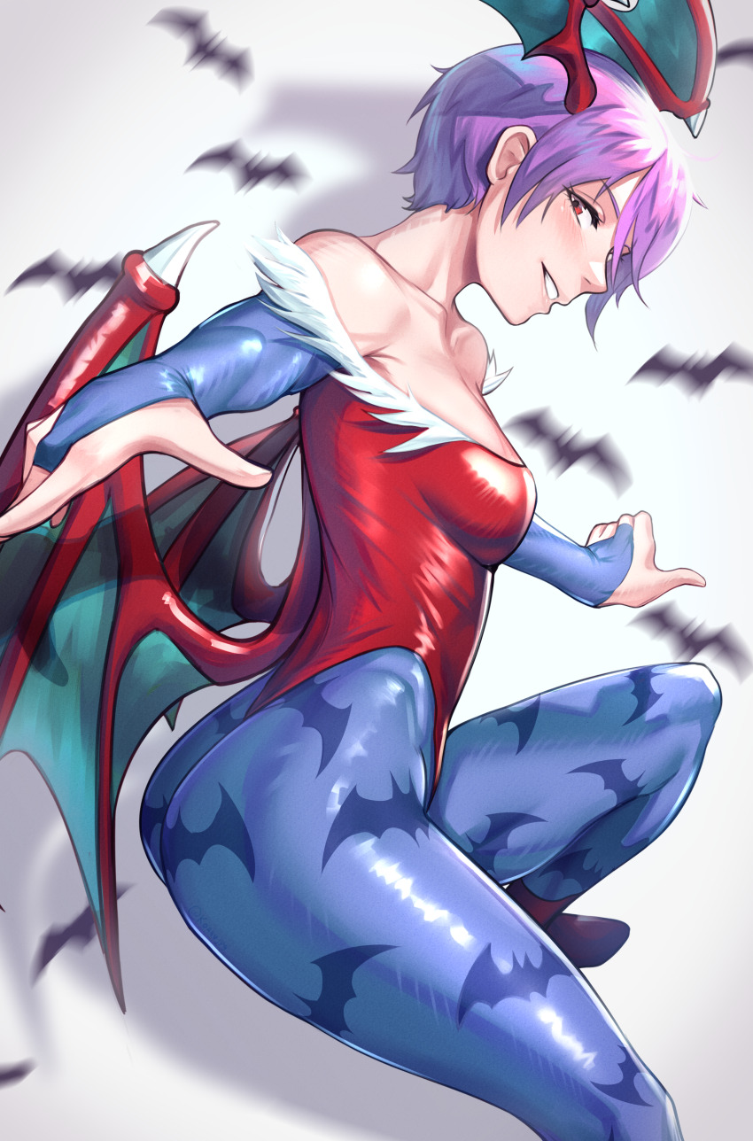 1girl, absurdres, animal_print, ass, bat_print, blue_pantyhose, breasts, bridal_gauntlets