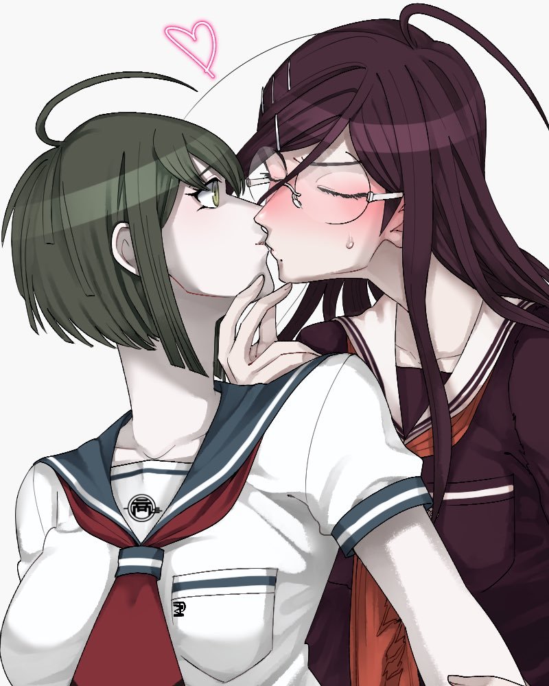2girls, ahoge, closed_eyes, collarbone, danganronpa_(series), danganronpa_another_episode:_ultra_despair_girls, fukawa_toko, glasses