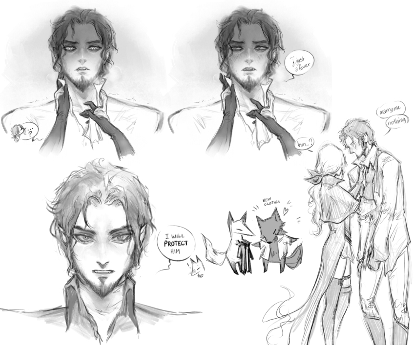 2boys, ?, adjusting_another's_clothes, beard_stubble, belt, black_capelet, black_footwear, black_hands